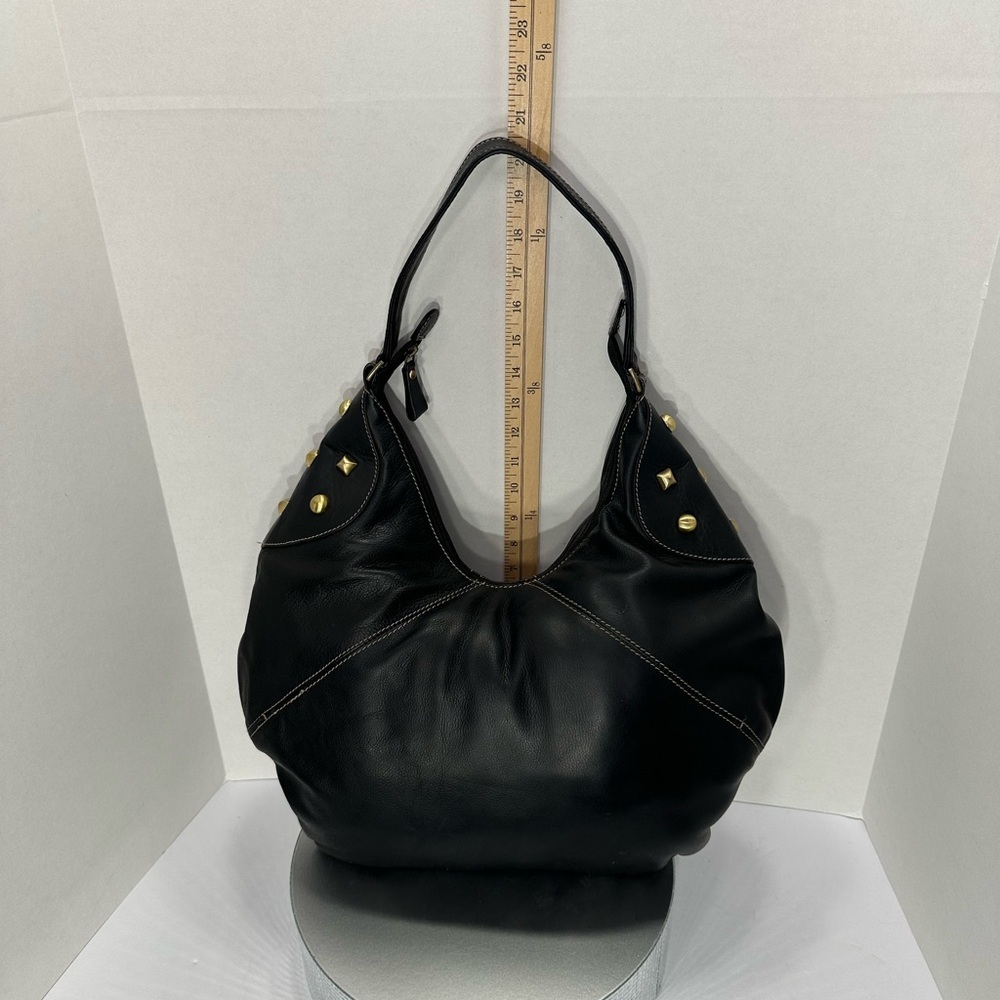 Michael rome vintage Black Leather Hobo Bag with Gold Accents pre owned - Picture 2 of 10